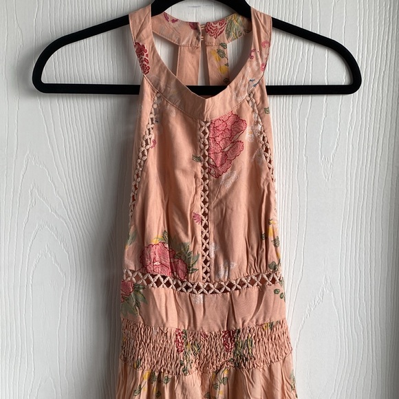 Beautiful Peach Floral High Neck Dress - Picture 2 of 9